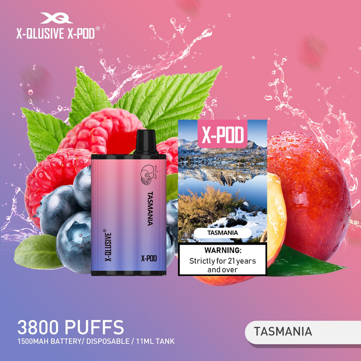 X-Qlusive X-Pod Tasmania (blueberry Raspberry Peach) – 3800 Puffs