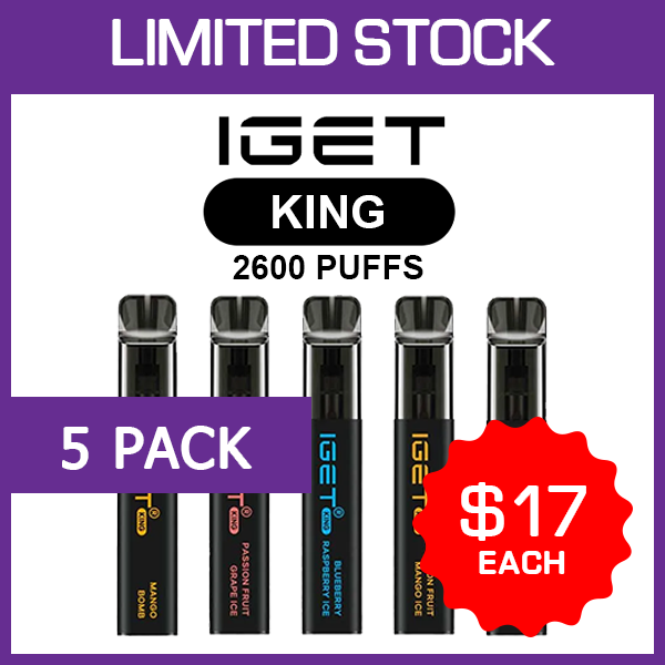 IGET King – 2600 Puffs – 5 Pack