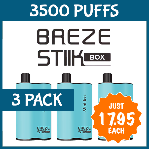 3 Pack Mint Ice – Breze Stiik Box – 3500 Puffs